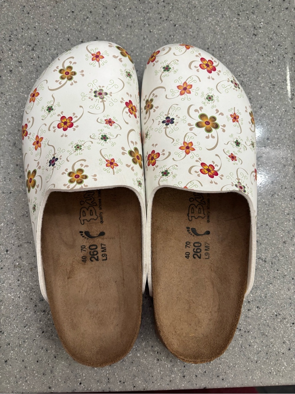Birkenstock White Floral Clogs with Multicolor Flowers